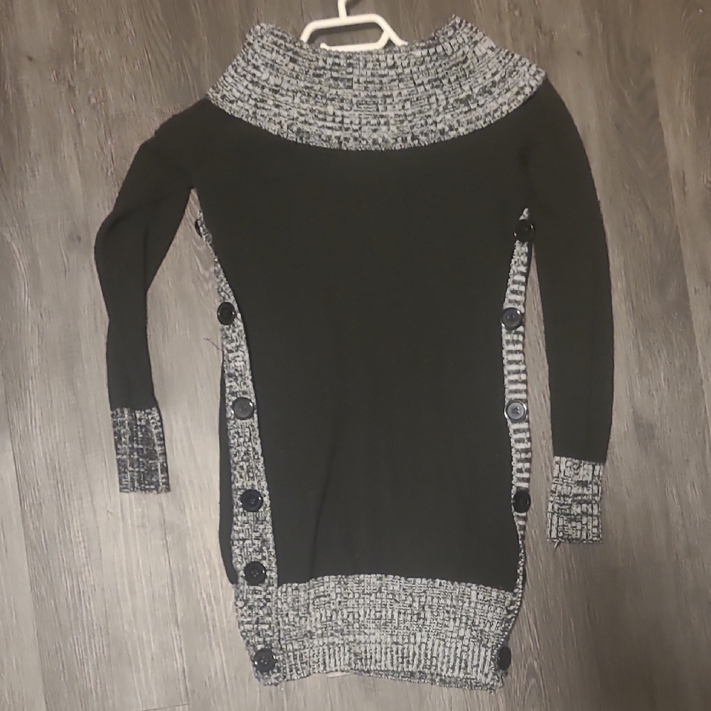 Black and Gray Turtleneck Sweater with Marled Knit Accents